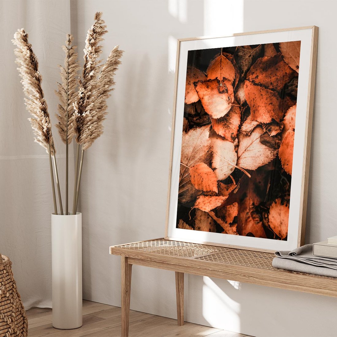 Plakat w ramie 50x70 - Jesienna Paleta - liście, jesień - rama drewno