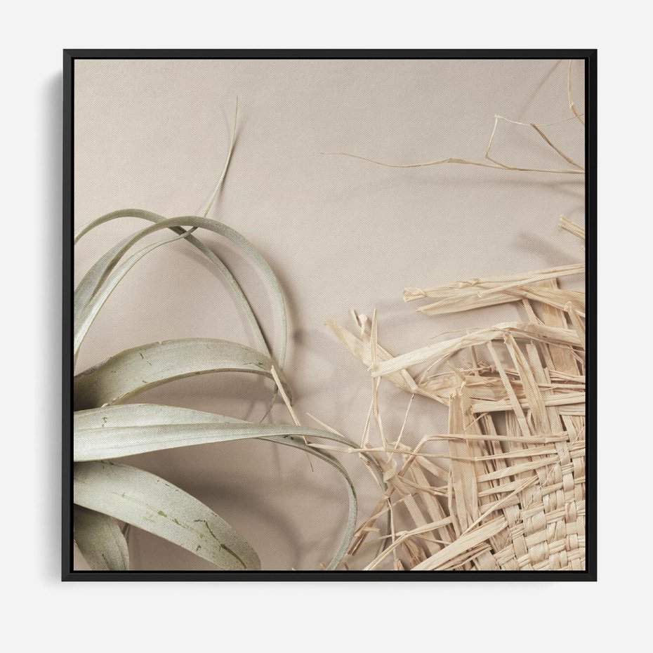 Obraz w ramie 50x50 - Boho urok suchych liści - suche, liście - rama czarna