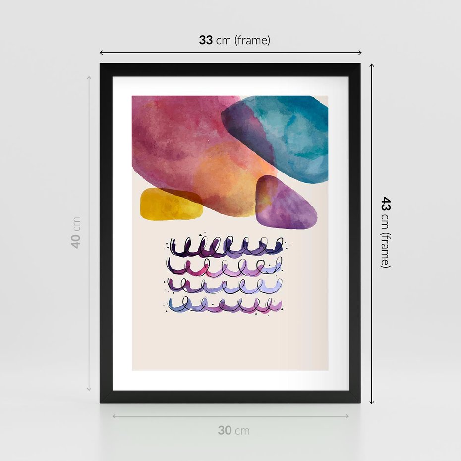 Plakat w ramie 30x40 - Impresje Akwarelowej Przestrzeni - kolorowe pastelowe plamy, rozmyte żywe kolory - rama czarna
