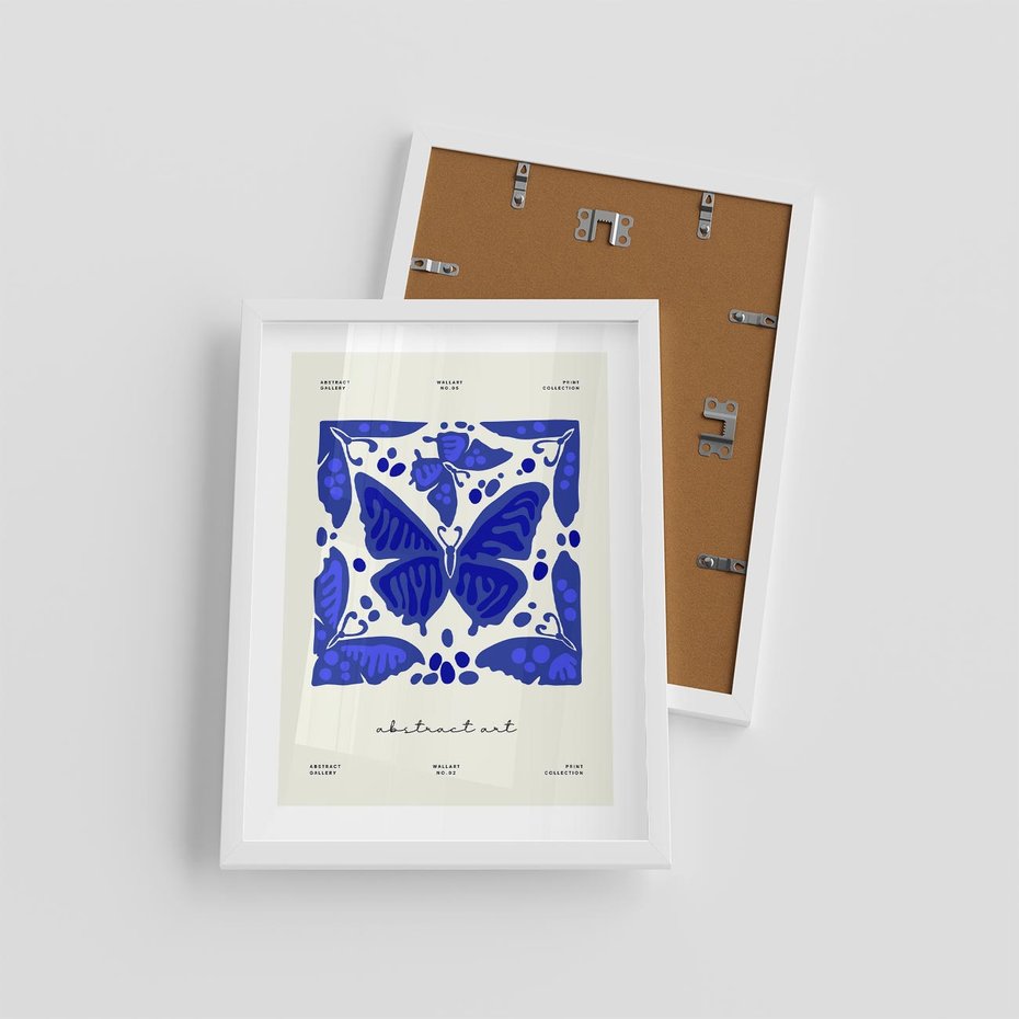 Plakat w ramie 30x40 - Wibracje Wnętrza - nowoczesny plakat, odcienie błękitu - rama biała