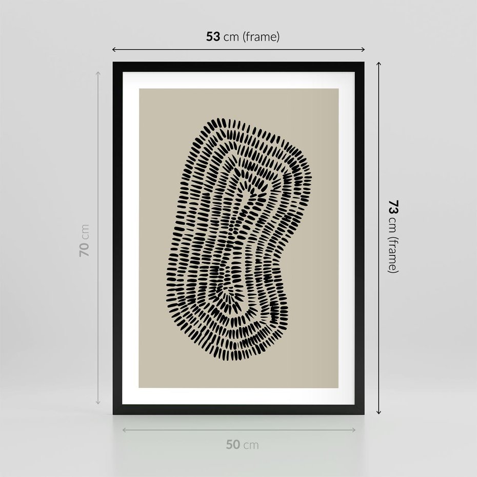 Plakat w ramie 50x70 - Nowoczesne Odbicia Wnętrza - boho plakat, czarne kropki kreski - rama czarna