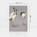 Obraz w ramie 70x100 - Spojrzenie wstecz w pędzlu - szkic rysunek, japońskie żurawie - rama biała