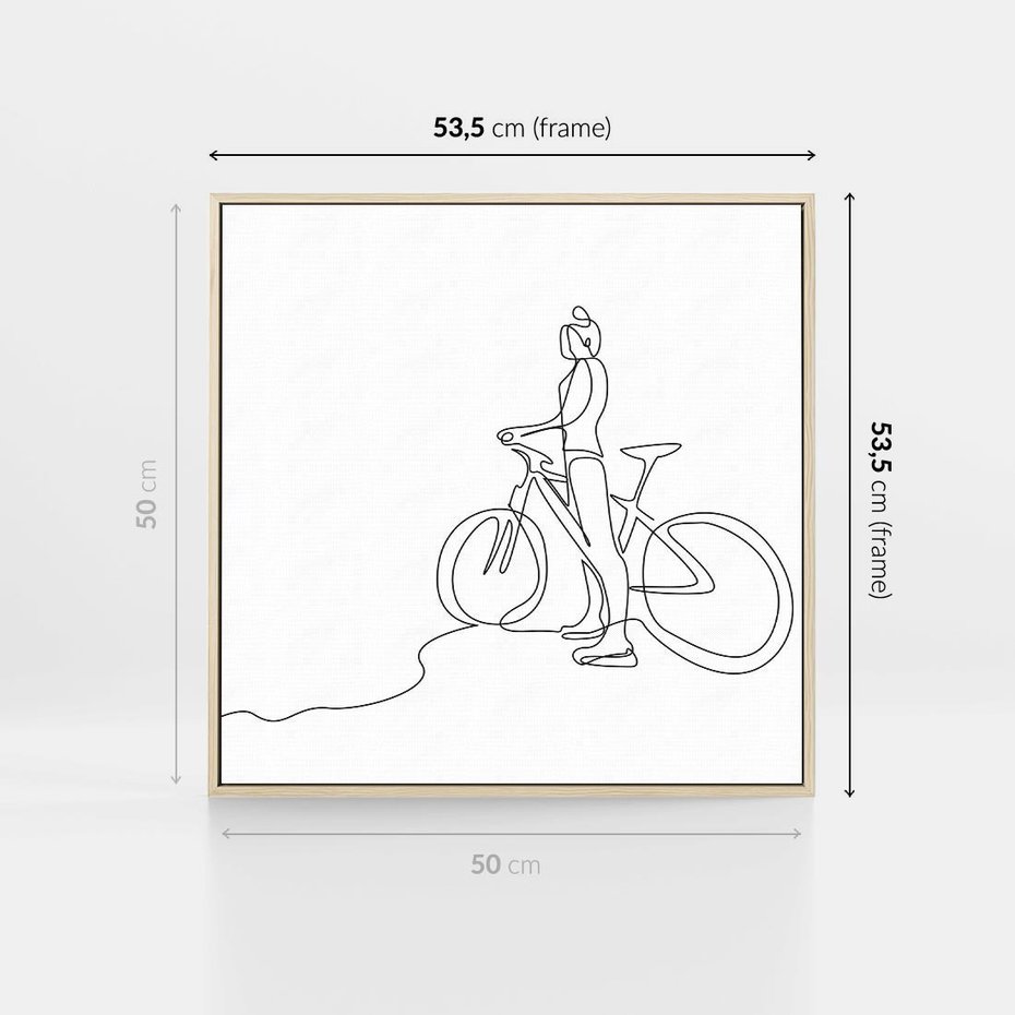 Obraz w ramie 50x50 - Minimalistyczna Przejażdżka - szkic, minimalizm - rama drewno