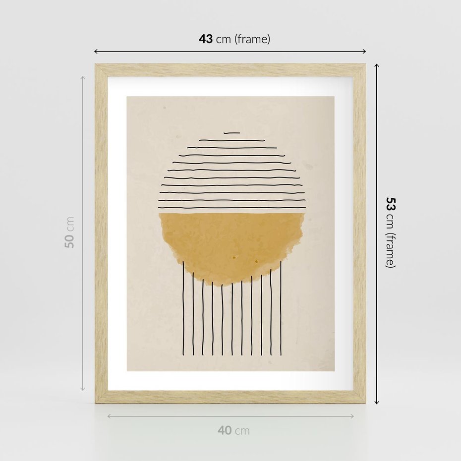 Plakat w ramie 40x50 - Podróżne Kreski - akwarelowa plama, geometryczne szkicowane kształty - rama drewno