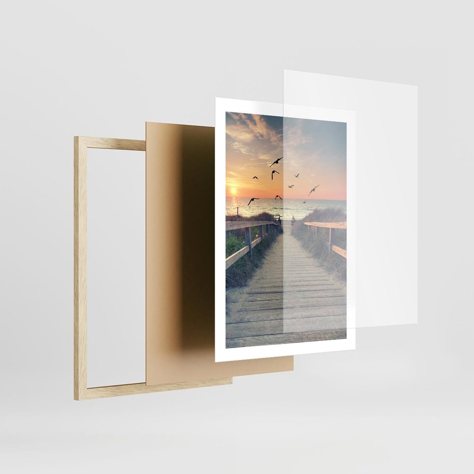Plakat w ramie 50x70 - Sielanka nad brzegiem - plaża, pomost - rama drewno