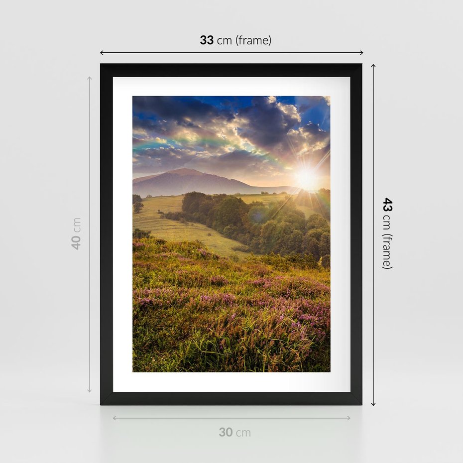 Plakat w ramie 30x40 - Pejzaż na łące - pejzaż, łąka - rama czarna