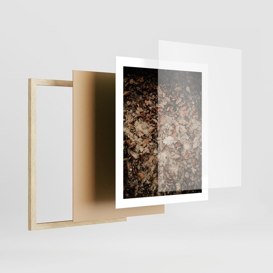 Plakat w ramie 40x50 - Suchość Liści w Brązowych Tonach - suche liście jesień brąz - rama drewno