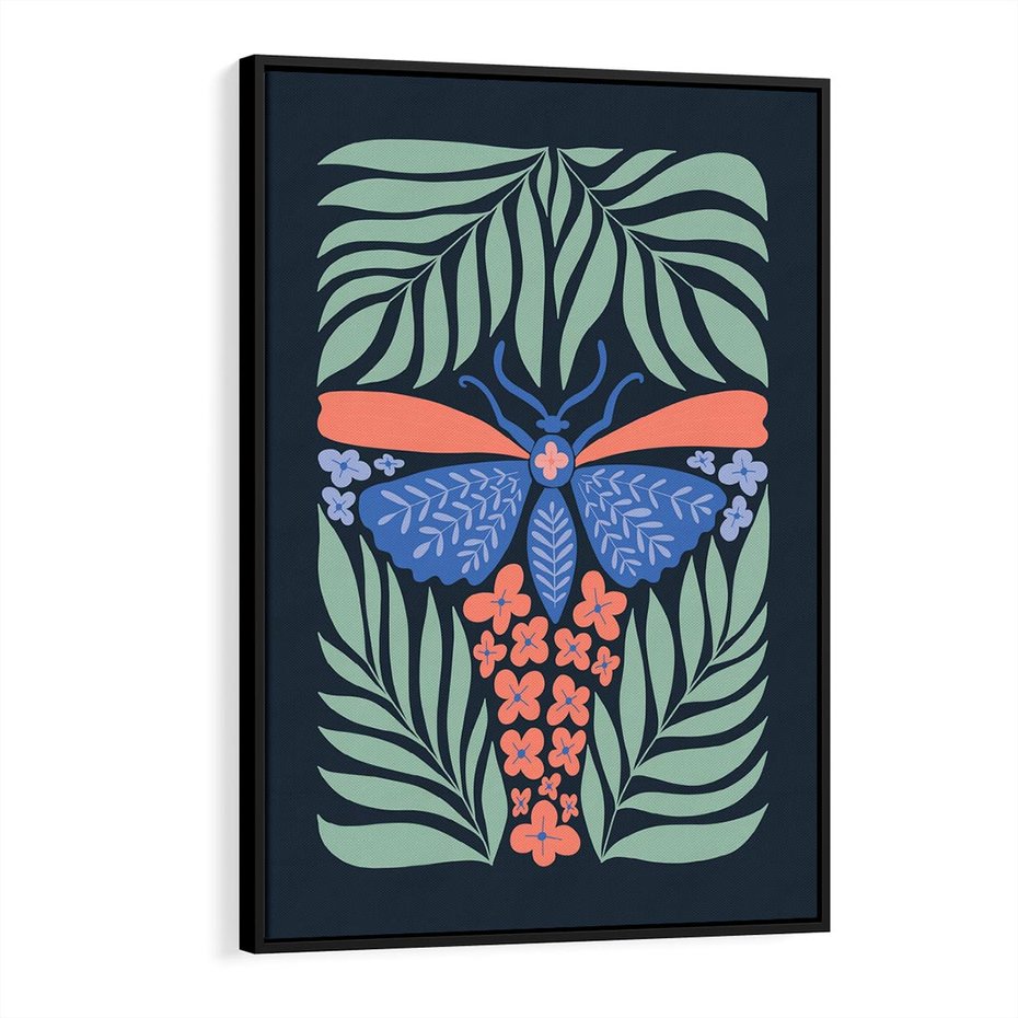 Obraz w ramie 50x70 - Granatowa Noc - granatowe tło, abstrajcyjna ćma - rama czarna