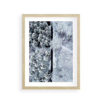 Plakat w ramie 30x40 - Ujęcie Zimowej Szosy - zima, śnieg - rama drewno