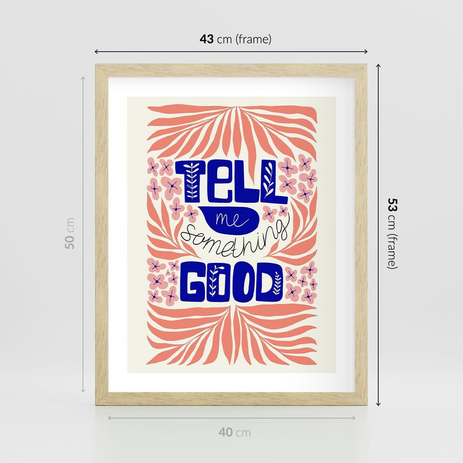 Plakat w ramie 40x50 - Bezgraniczne Formy - nowoczesna typografia, liście - rama drewno