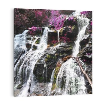 Obraz na płótnie 40x40 - Wodospad wśród majestatycznych gór - wodospad, góry