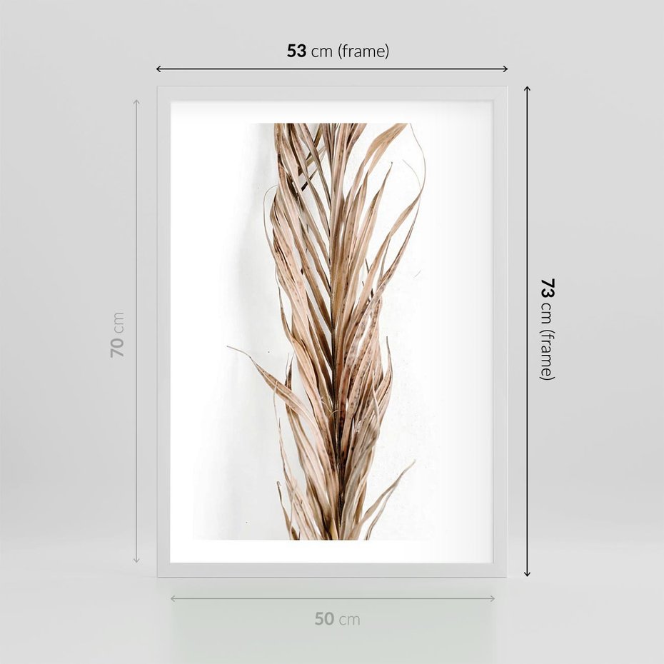 Plakat w ramie 50x70 - Minimalizm Palmowy: Sucha Uroda - sucha palma, minimalizm - rama biała