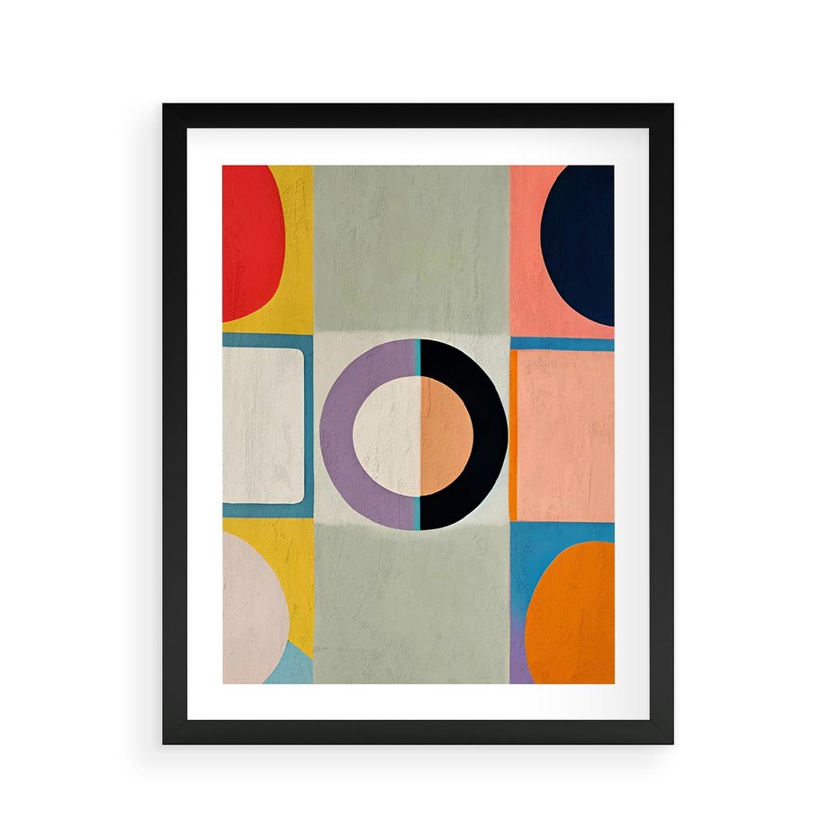 Plakat w ramie 40x50 - Taniec Kształtów Emocji - abstrakcyjne geometryczne kształty, olejny obraz - rama czarna