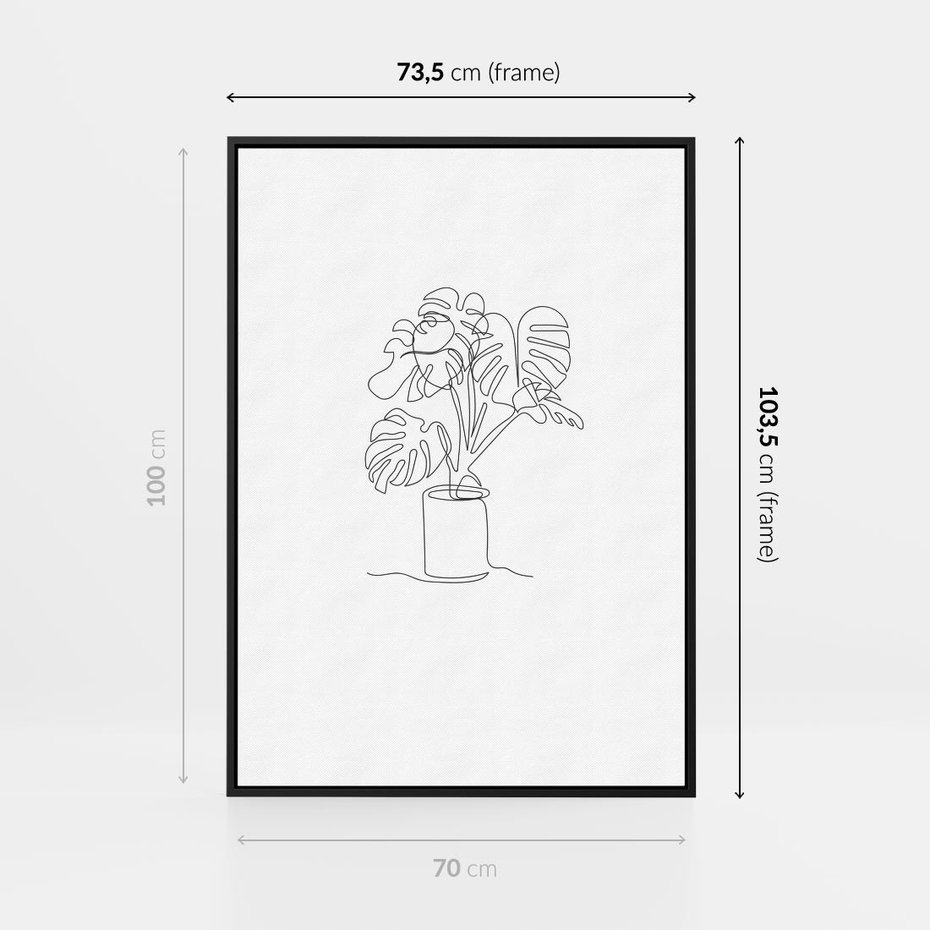 Obraz w ramie 70x100 - Tajemnicza Harmonia - sztuka one line, monstera - rama czarna