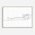 Obraz w ramie 100x70 - Postać na Łóżku - one line art, szkic - rama drewno