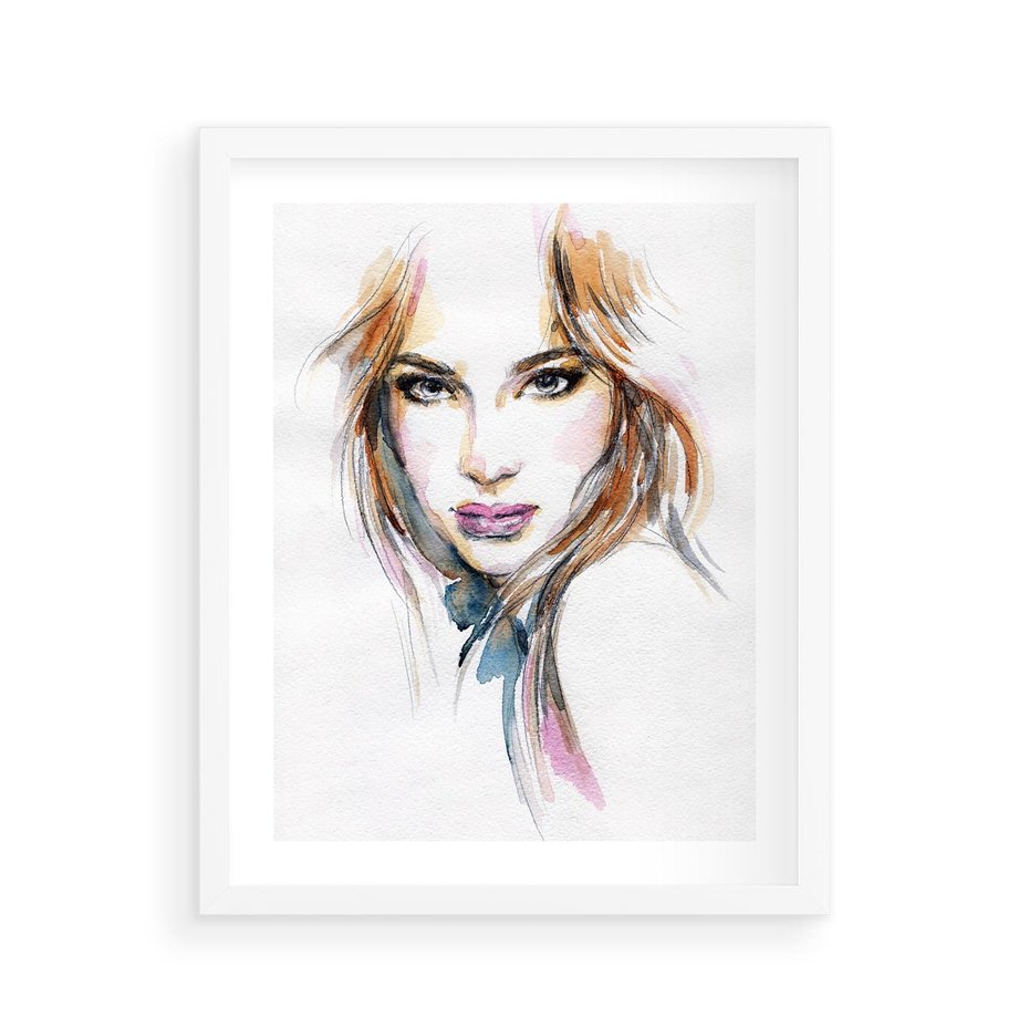 Plakat w ramie 40x50 - Abstrakcyjny portret kobiecy - grafika, kobieta - rama biała