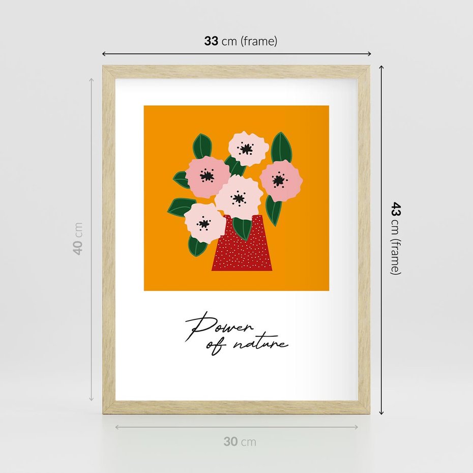 Plakat w ramie 30x40 - Abstrakcyjna Kreska - kwiaty w wazonie, abstrakcja - rama drewno