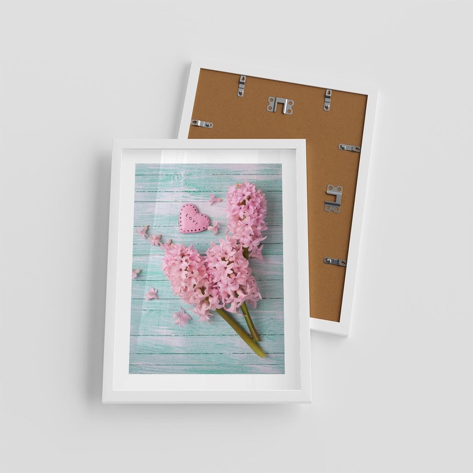 Plakat w ramie 30x40 - Hiacynty w Kwiatowej Kompozycji - hiacynty, kwiaty - rama biała