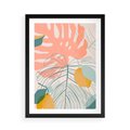 Plakat w ramie 50x70 - Sztuka Natury: Liście Monstery w Pastelach - nowoczesna grafika, pastelowe liście monstery - rama czarna