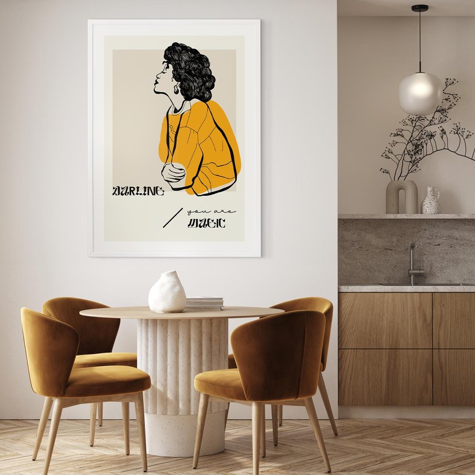 Plakat w ramie 30x40 - Siła Kobiety: Plakat ze Szkicem - kobieca grafika, plakat - rama biała