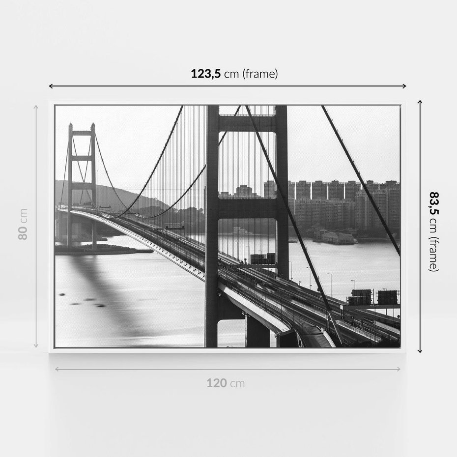 Obraz w ramie 120x80 - Ikona Miasta - most Nowy Jork, czarno biała fotografia - rama biała