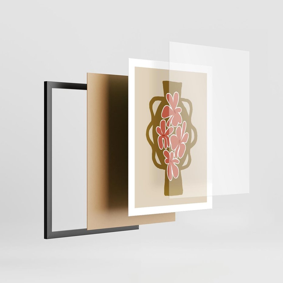 Plakat w ramie 50x70 - Rozbijające Formy - abstrakcyjny plakat, kwiaty na wazonie - rama czarna