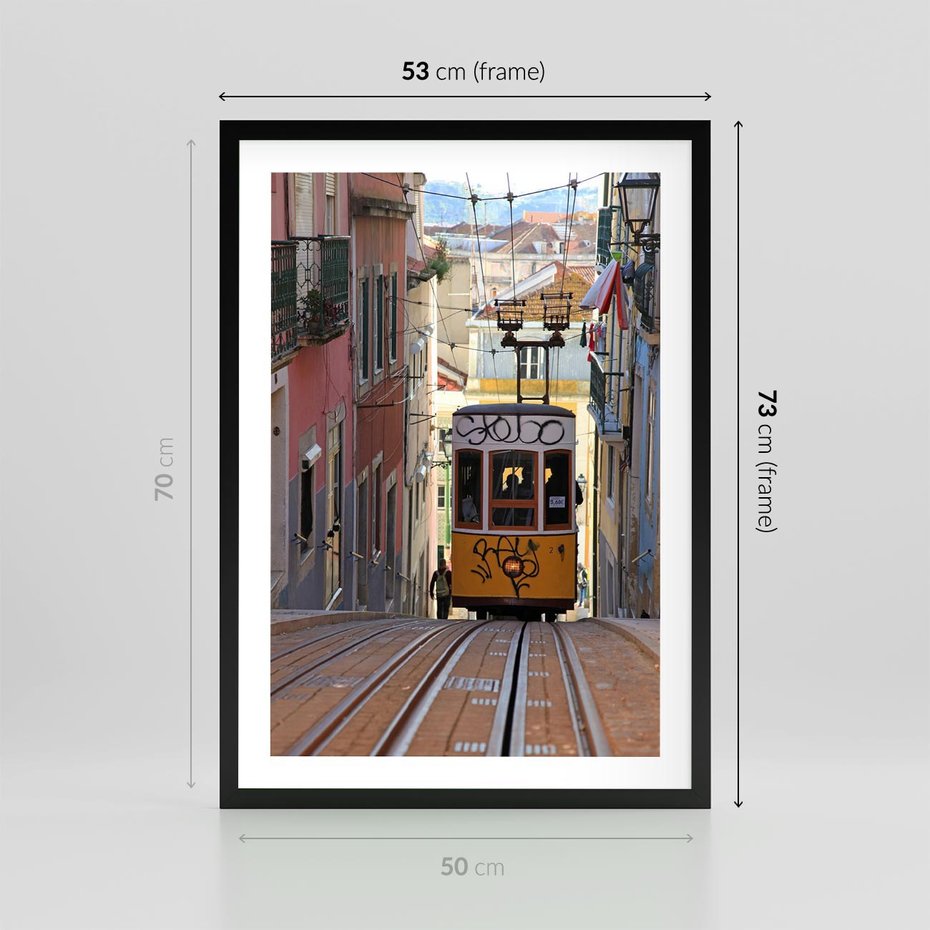 Plakat w ramie 50x70 - Lizbońskie tramwaje - podróż w czasie - Lizbona, tramwaj - rama czarna