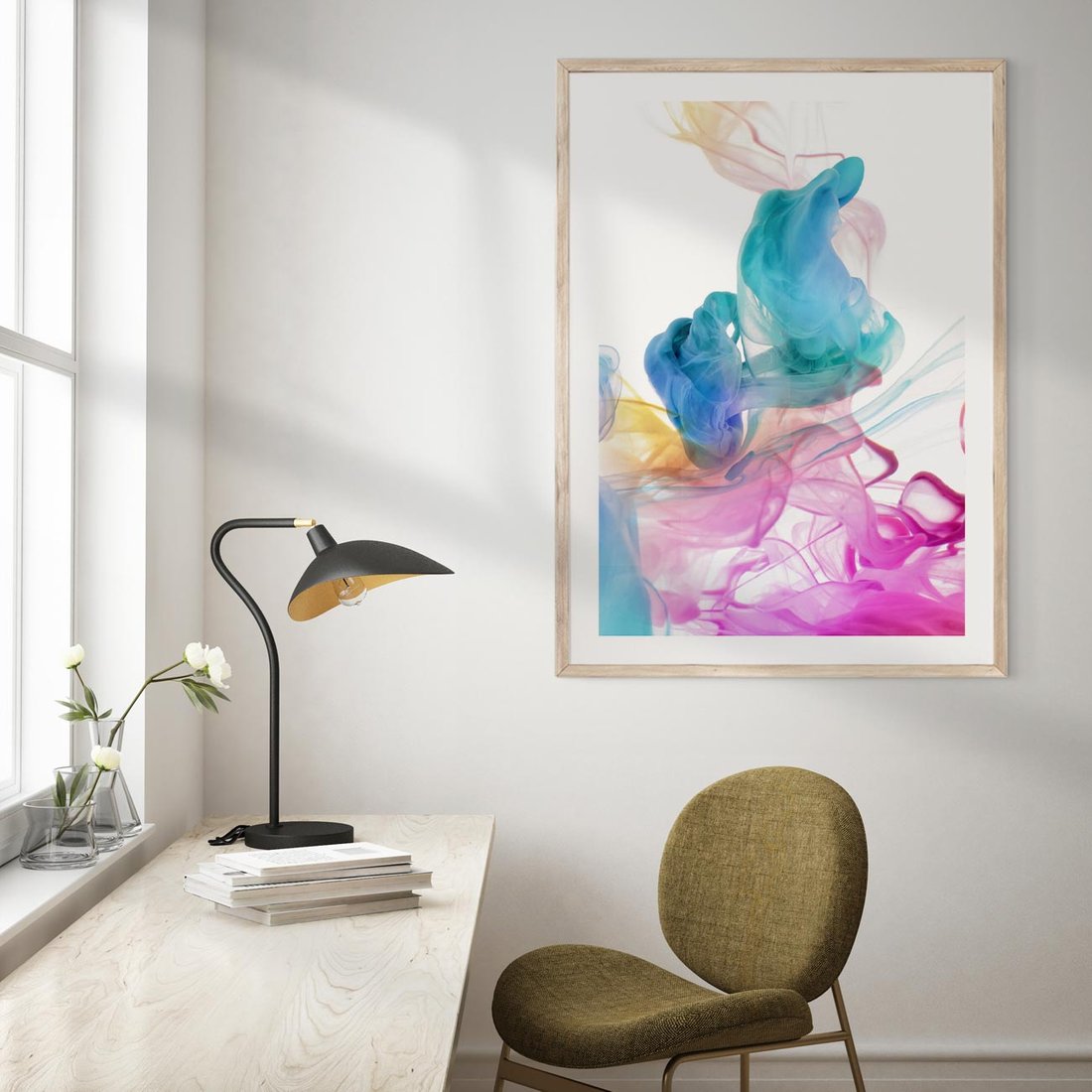 Plakat w ramie 40x50 - Abstrakcyjne Pastelowe Piękno - abstrakcja, pastelowe - rama drewno