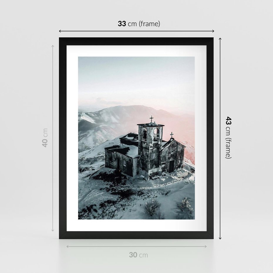Plakat w ramie 30x40 - Stary Kościół w Górach - stary kościół, ruiny - rama czarna