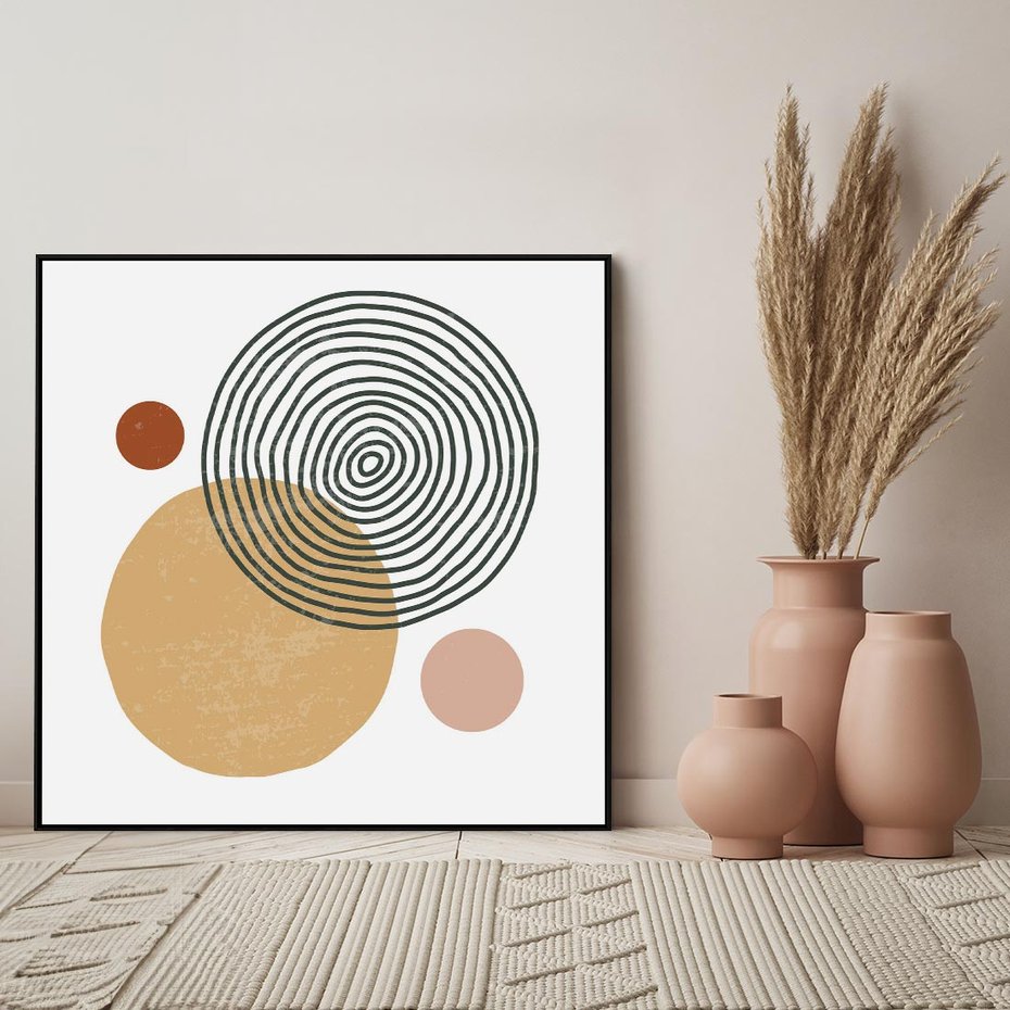 Obraz w ramie 50x50 - Wewnętrzne Formy - koła okręgi, abstrakcyjna nowoczesna sztuka - rama czarna