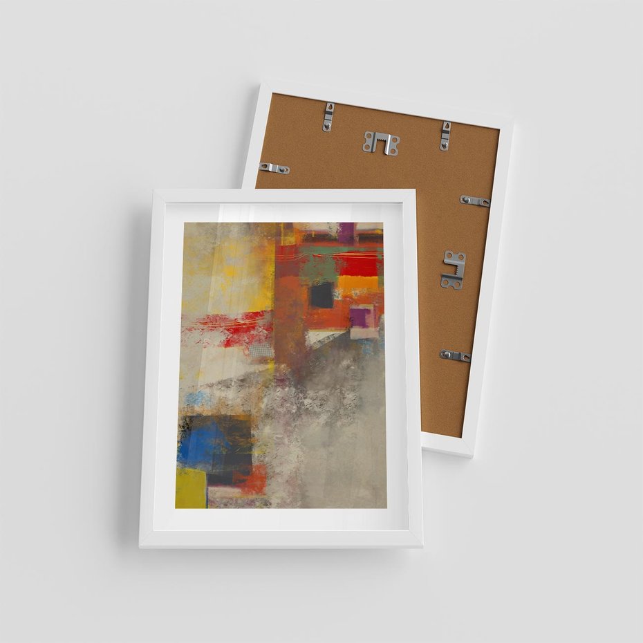 Plakat w ramie 30x40 - Abstrakcja olejna - kształty i kolory - abstrakcja, olejna - rama biała