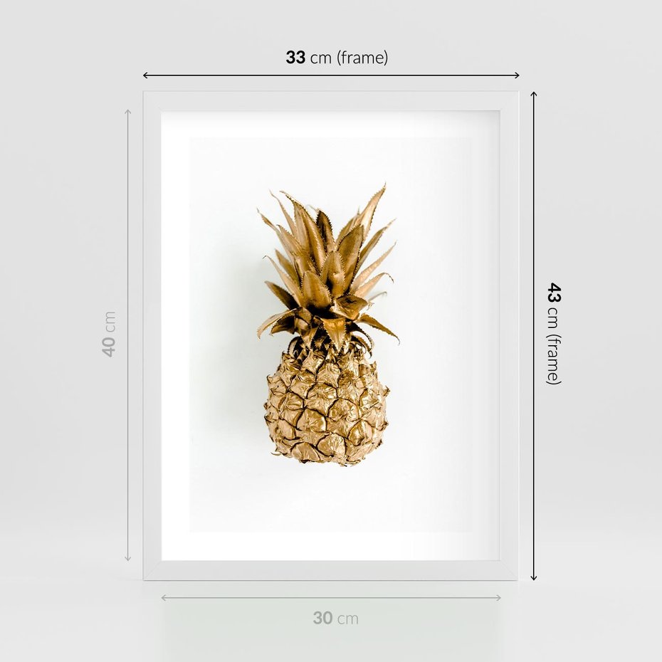 Plakat w ramie 30x40 - Ekskluzywny Akcent - złoty, ananas - rama biała