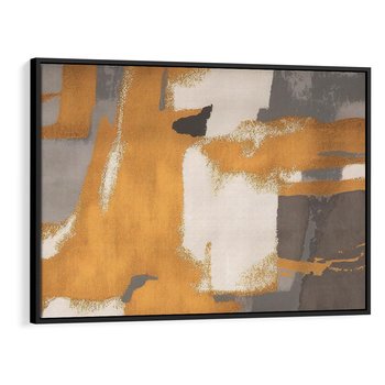 Obraz w ramie 100x70 - Złote Maźnięcia Pędzla - złota abstrakcja, plamy - rama czarna