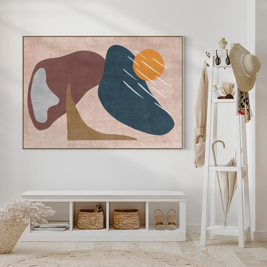 Obraz w ramie 70x50 - Opowieść szepczących pędzli - abstrakcyjne plamy, kształty - rama drewno