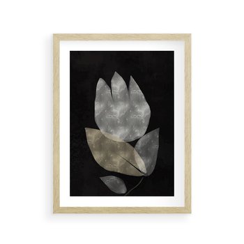 Plakat w ramie 50x70 - Nocne Uniesienia - abstrakcyjny kwiat, mroczna atmosfera - rama drewno