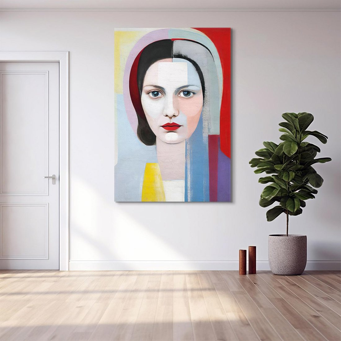 Obraz na płótnie 80x120 - Kolorowe Granice Form - abstrakcyjny obraz olejny, portret twarzy kobiety
