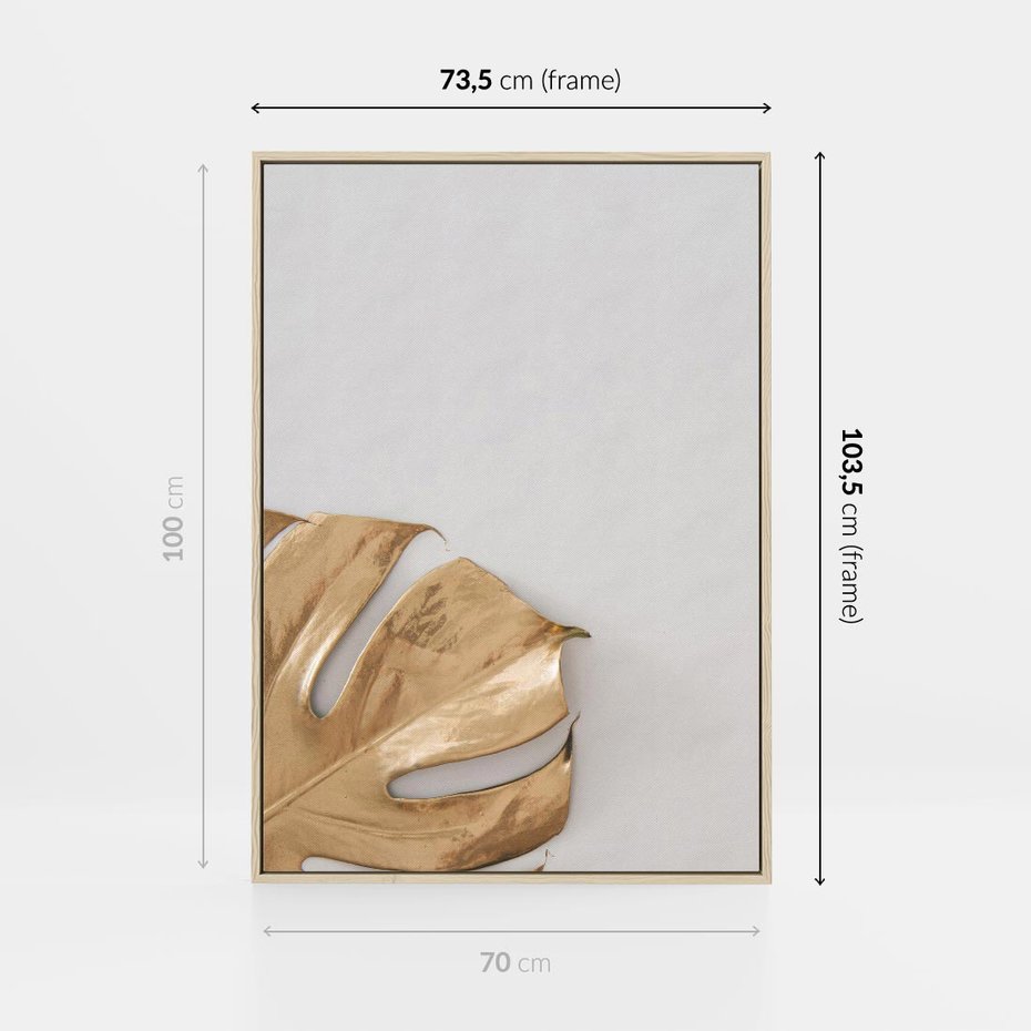 Obraz w ramie 70x100 - Natury Szlachetność - złote, liście - rama drewno