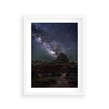 Plakat w ramie 40x50 - Gwiaździsta Noc na Pustyni - noc na pustyni, gwiździste niebo - rama biała