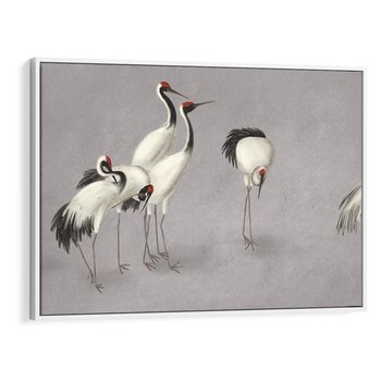 Obraz w ramie 70x50 - Spojrzenie wstecz w pędzlu - szkic rysunek, japońskie żurawie - rama biała