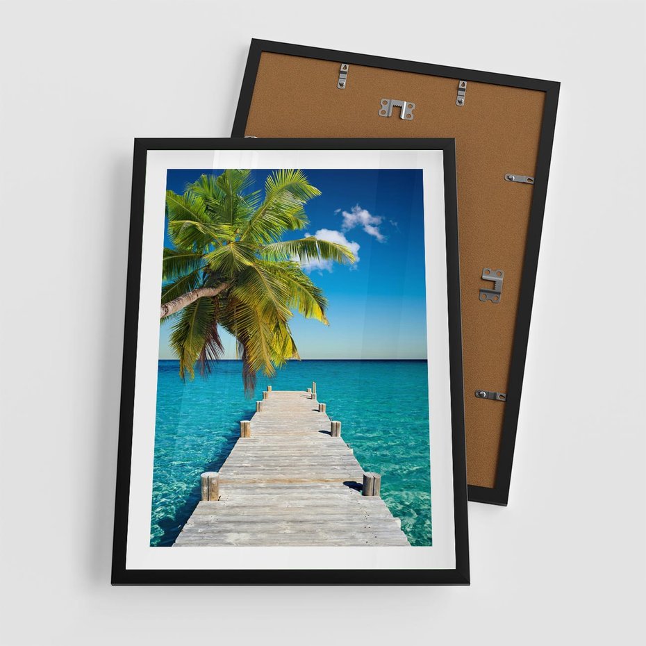 Plakat w ramie 50x70 - Hawajskie Palmy - palma, morze - rama czarna