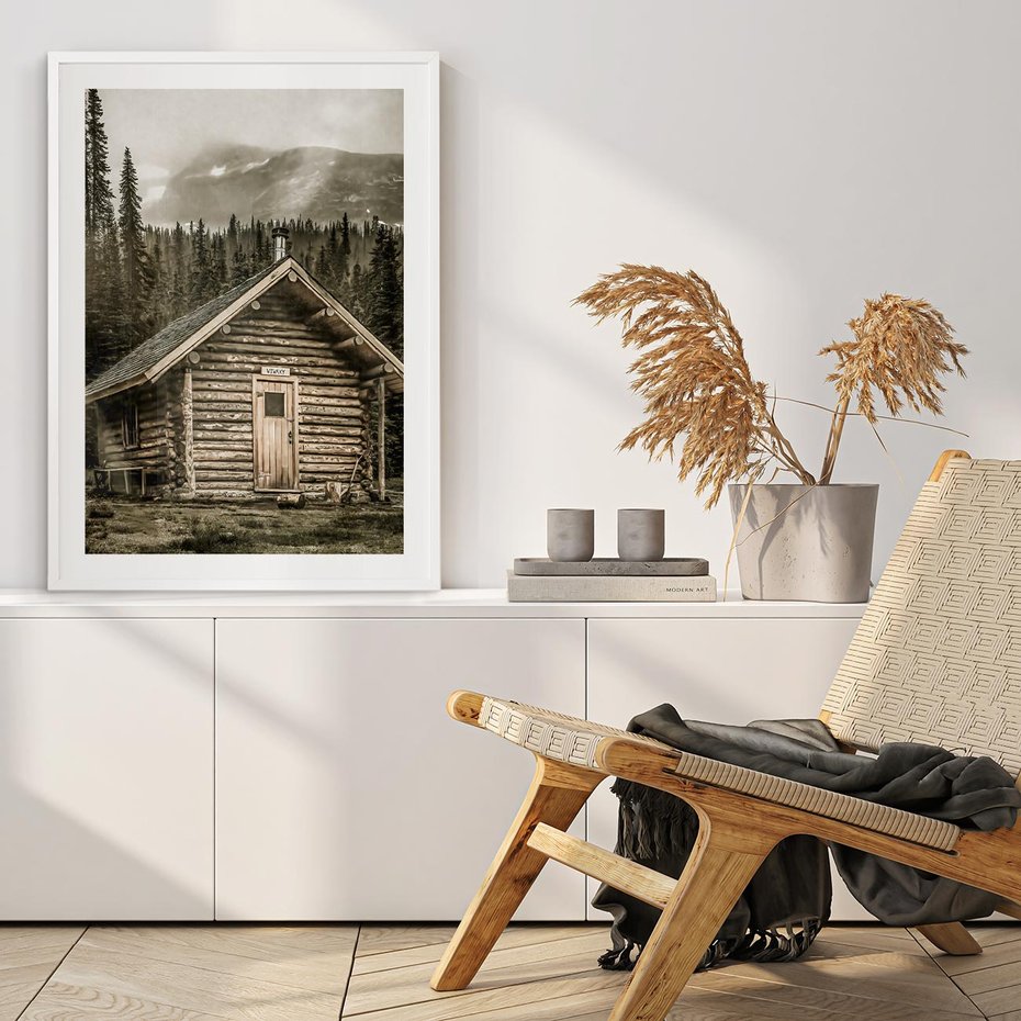 Plakat bez ramy 30x40 - Urok Drewnianej Chatki w Górach - chatka w górach, drewniany domek