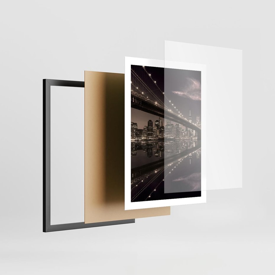 Plakat w ramie 50x70 - Most na nocnym horyzoncie - most, noc - rama czarna