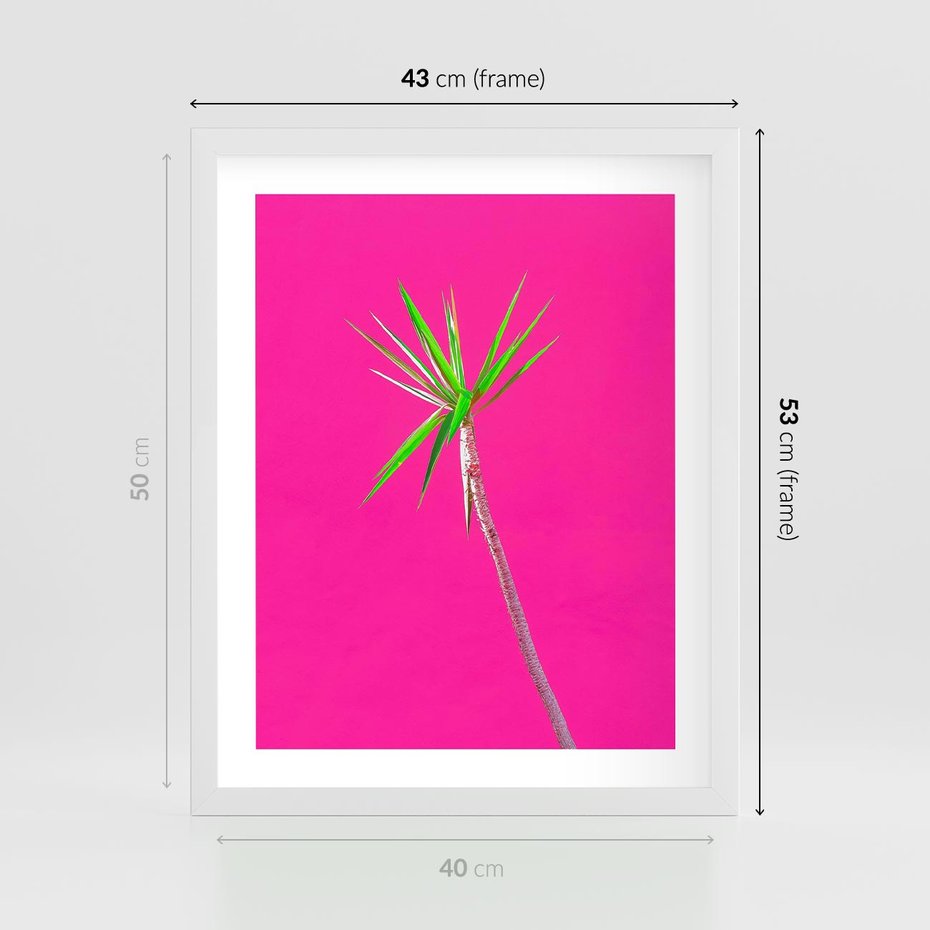 Plakat w ramie 40x50 - Retro Stylizacja - palma, liście - rama biała