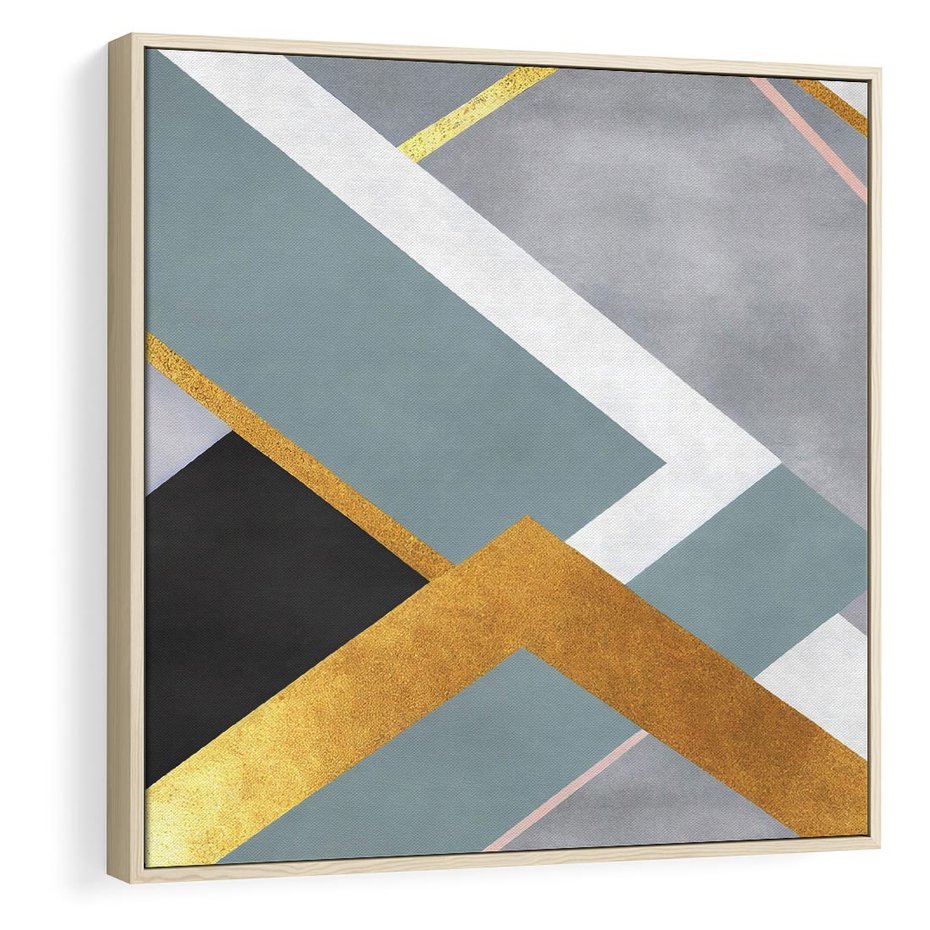 Obraz w ramie 50x50 - Geometryczne Elementy - geometryczne kształty, elementy złota - rama drewno