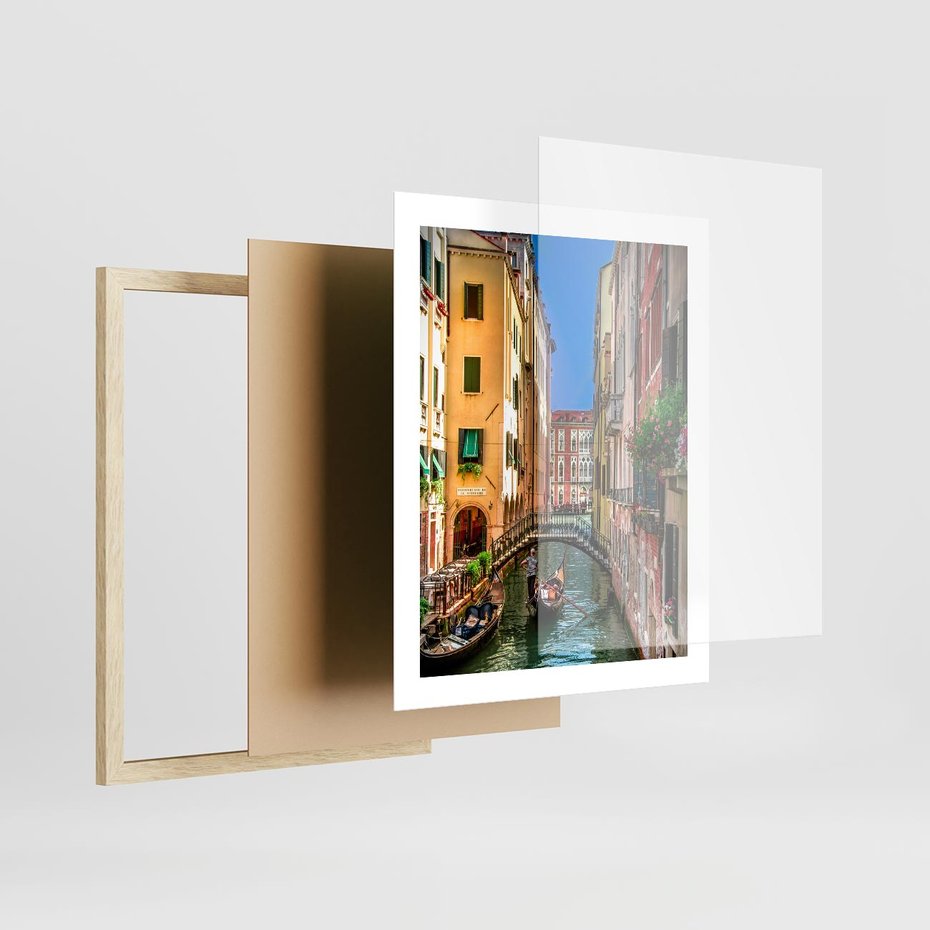 Plakat w ramie 40x50 - Romantyczna Gondola - Wenecja, gondola - rama drewno