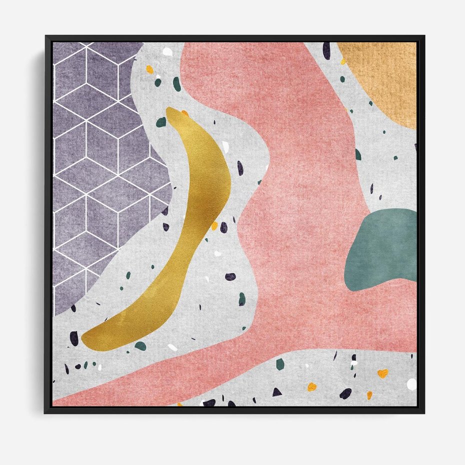 Obraz w ramie 50x50 - Eklektyczny Mix - kolaż, pastelowe abstrakcyjne plamy - rama czarna