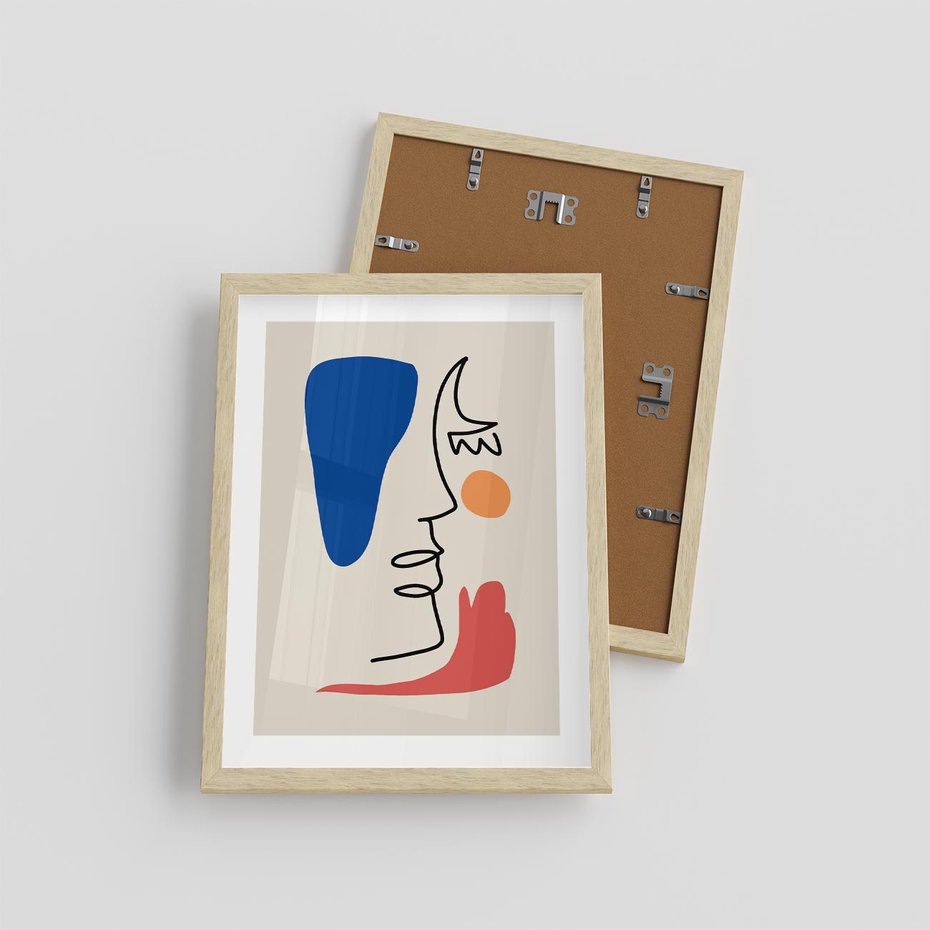 Plakat w ramie 30x40 - Rozbijające Symfonie Form - abstrakcyjny obraz, przypomina twarz - rama drewno