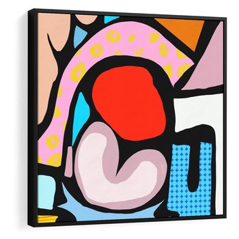 Obraz w ramie 50x50 - Czarny Komiks - abstrakcyjne formy, komiksowy styl - rama czarna