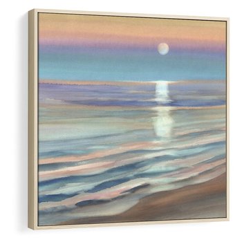 Obraz w ramie 50x50 - Witraże roziskrzonych myśli - akwarela, zamglony wschód słońca - rama drewno