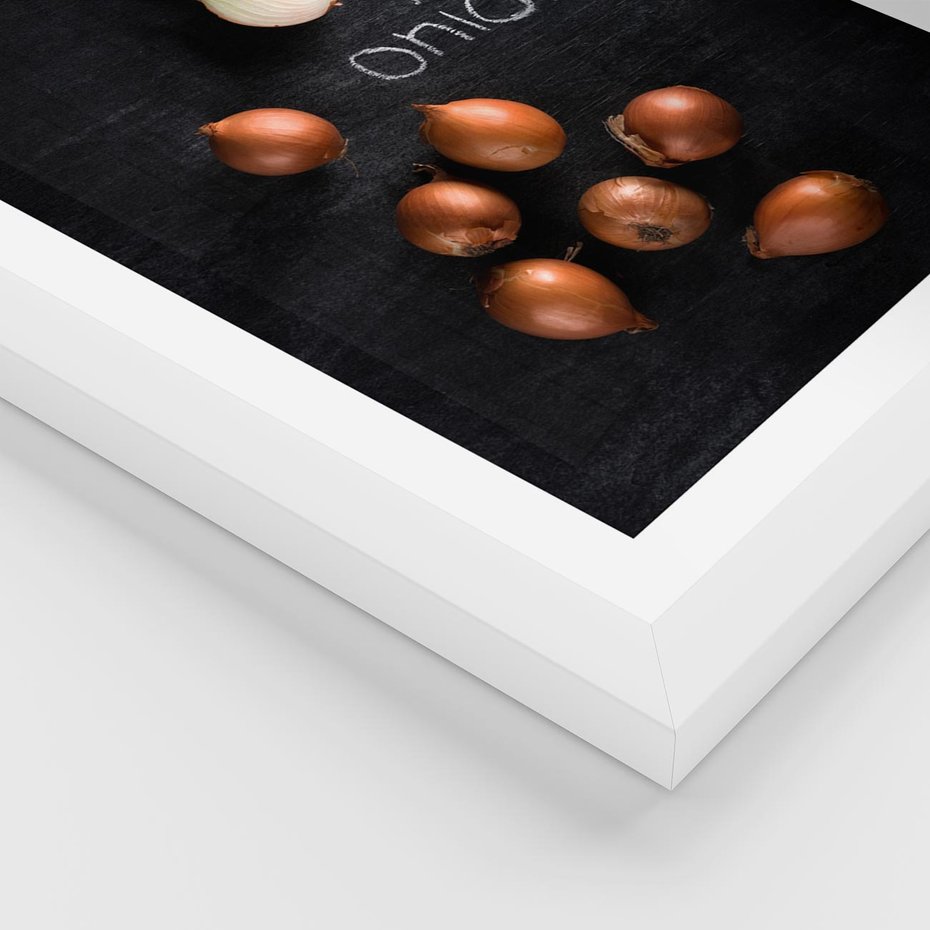 Plakat w ramie 30x40 - Aromatyczne Inspiracje - cebula, kuchnia - rama biała